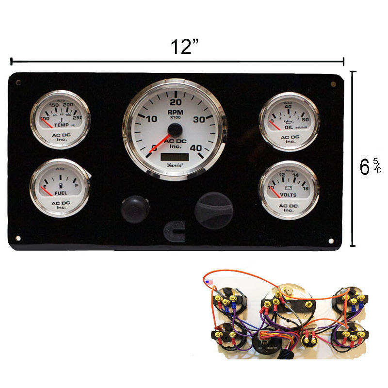 Black Cummins Marine Engine Instrument Panel, White Gauges AC DC
