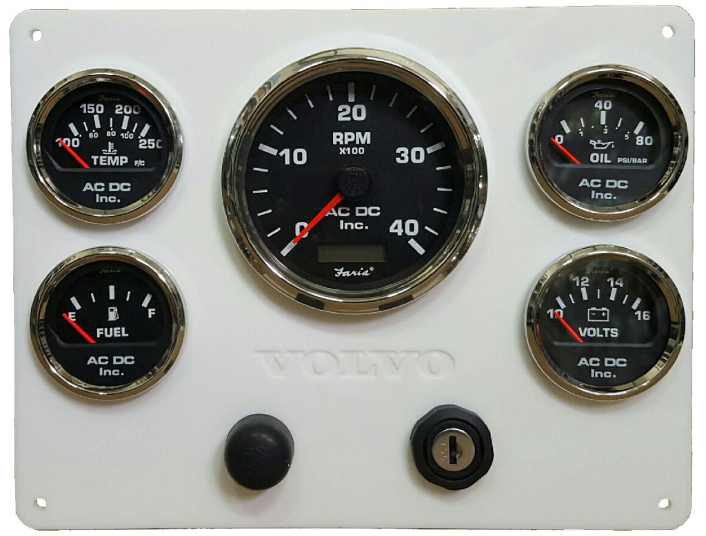 White Volvo Diesel Engine Instrument Panel, Black Gauges AC DC Marine