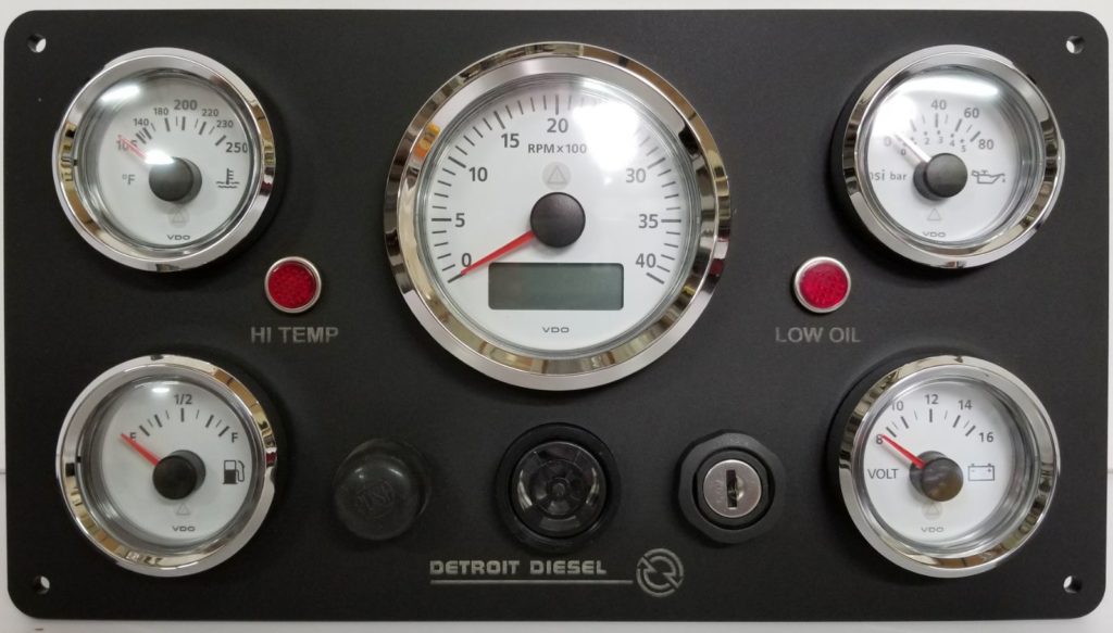 Black Detroit Diesel Marine Engine Instrument Panel VDO gauges view