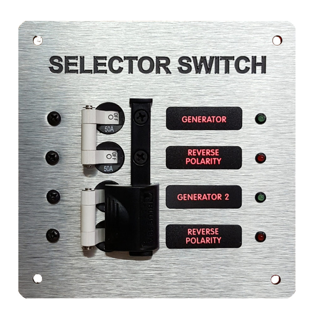 50 Amp AC Selector Switch with Breakers, Gen 1, Gen 2 Labels, Indicator