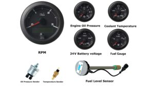 VDO Ocean Link Set of Gauges 3000 RPM Black 24V with Sensors & DUT-E Fuel level sensor