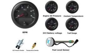 VDO Ocean Link Set of Gauges 5000 RPM Black 24V with Sensors & DUT-E Fuel level sensor