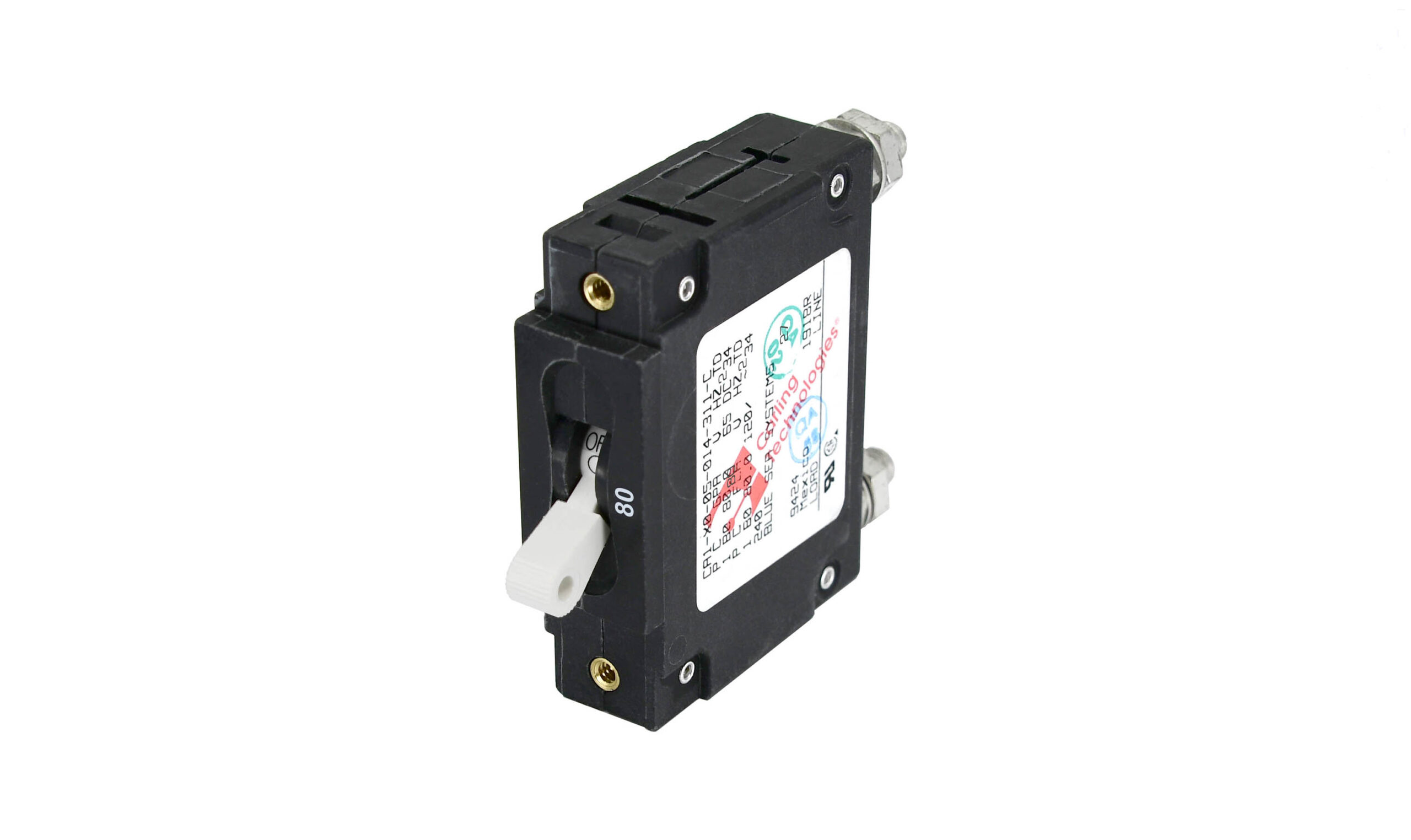 Blue Sea C-Series White Toggle Circuit Breaker - Single Pole 80 Amp - Part No. 7248 - Image 1