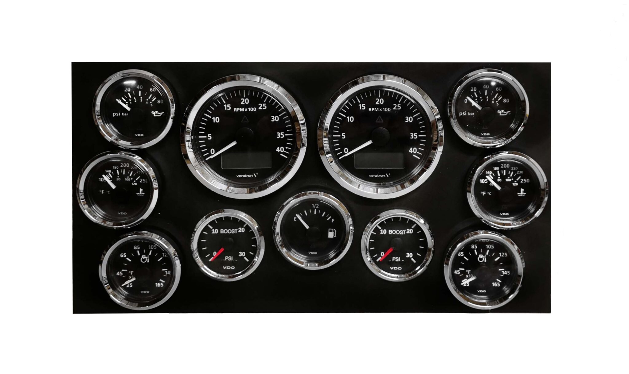 Custom Panel with VDO View Line Chrome Gauges | AC DC Marine Inc ...