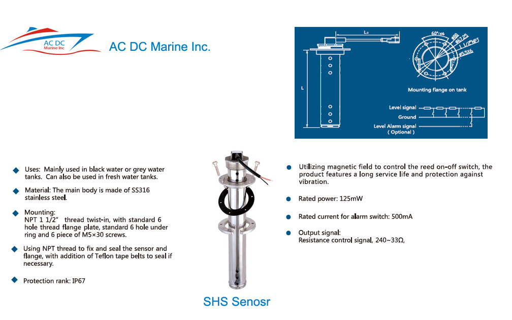 KUS BOAT BLACK WATER LEVEL SENSOR / HOLDING TANK SENDING AC DC Marine