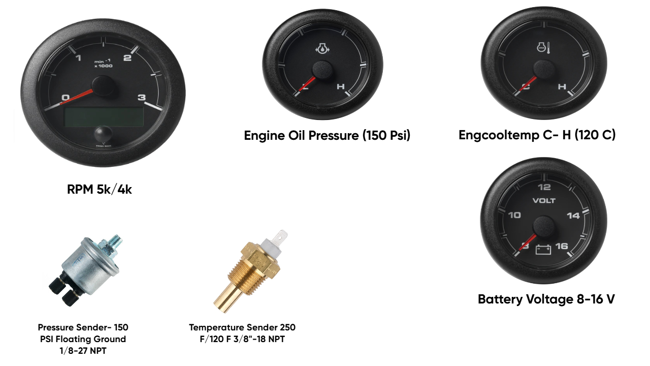 VDO Ocean Link Set of Gauges 3000 RPM Black 12V | AC DC Marine Inc ...